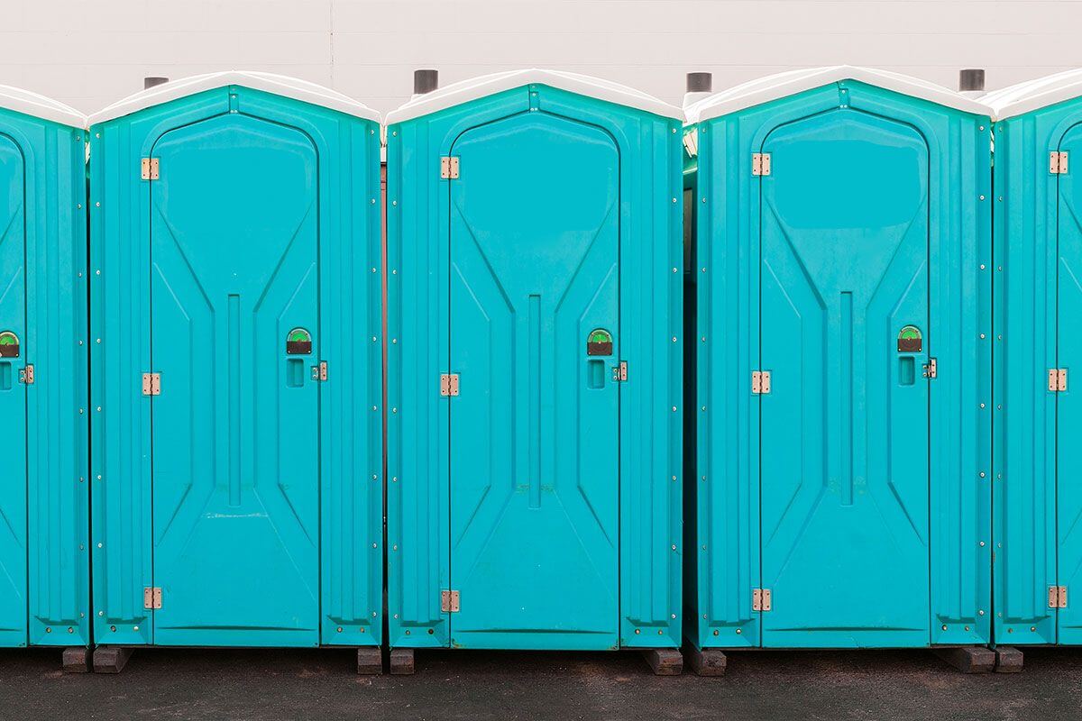 Industrial portable restroom units at a plant in Bremerton, Washington