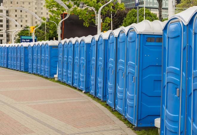 Seasonal porta potty units set up at a Bremerton, Washington venue